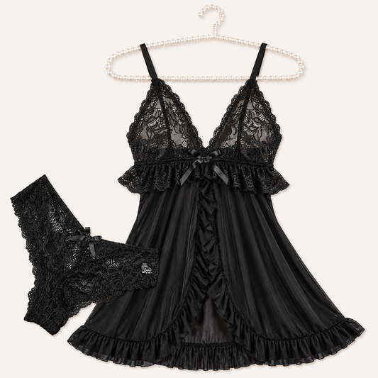 Nuisette en dentelle avec culotte assortie