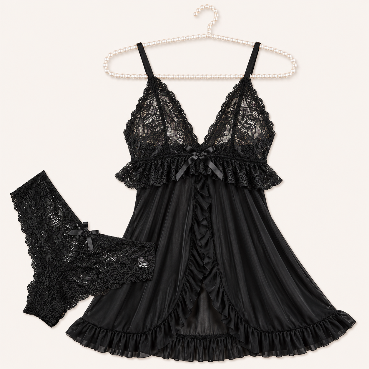 Nuisette en dentelle avec culotte assortie