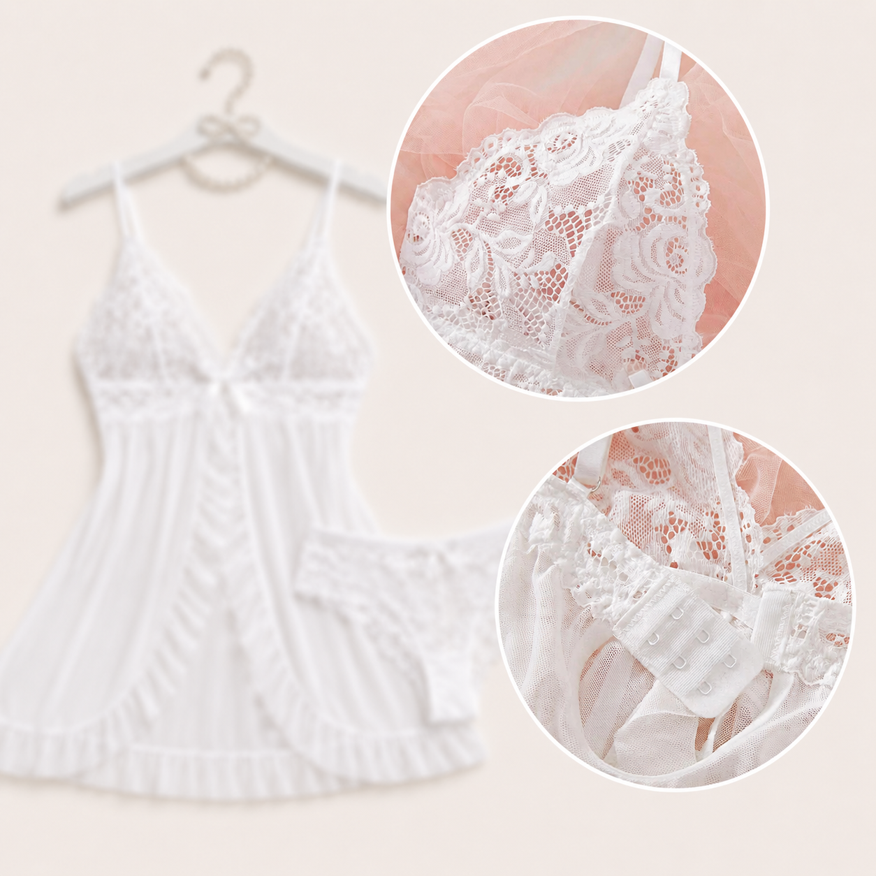 Nuisette en dentelle avec culotte assortie